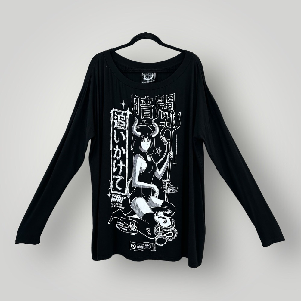 Killstar "Follow Me" Boatneck Anime Top Shirt 3XL Black White Graphics Oversized